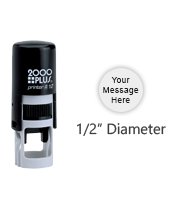 Customize this round 1/2" diameter impression free with text or your logo in your choice of 11 ink colors. Refillable and ships in 1-2 business days.