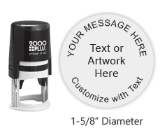 Personalize this round 1-5/8" stamp impression with text or your logo in your choice of 11 ink colors. Refillable and ships in 1-2 business days.
