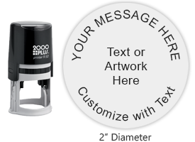 Personalize this large 2" diameter round stamp with text or your logo in your choice of 11 ink colors. Refillable and ships free with orders $45 and over.