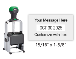 Customize this 15/16" x 1-5/8" date stamp free with 2 lines of text above and below the date. Available in 11 ink colors. Ships in 1-2 business days!