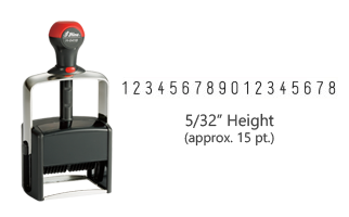 Stock heavy duty 5/32" height numbering stamp with 18 manual bands available in 11 ink colors! Great for high volume stamping. Ships in 7-10 business days!