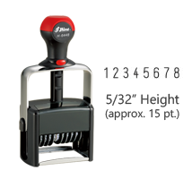 Stock heavy duty 5/32" height numbering stamp with 8 manual bands available in 11 ink colors! Great for high volume stamping. Ships in 7-10 business days!
