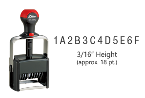 This custom assembly 12 band, 3/16", numbering stamp has a choice of 0-9, A-M or N-Z on each band and has 11 ink color choices! Ships in 1-2 business days!