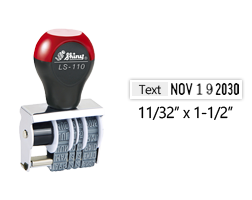 This Shiny Local Dater LS-110 is customizable w/ 2 lines & approx. width is 1-1/2", w/ a character height of 5/32" and 6 year bands. Orders over $100 ship free!