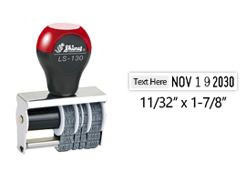 This Shiny Local Dater LS-130 is customizable w/ 2 lines & approx. width is 1-7/8", w/ a character height of 5/32" and 6 year bands. Orders over $100 ship free!