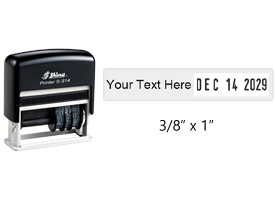 Dater with small space for custom message before the date in your choice of 11 ink colors. Ships in 1-2 business days with free shipping on orders over $100!