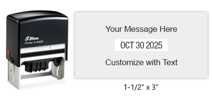 Personalize this 1-1/2" x 3" date stamp free with up to 6 lines of text in your choice of 11 ink colors. Great for office use. Ships in 1-2 business days!