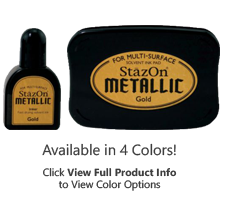 These metallic ink kits contain one dry ink pad & one bottle of ink in 3 color options. Use on plastic, metal, glass & more! Ships in 1-2 business days!