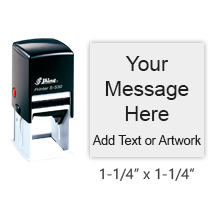 Customize this 1-1/4" square stamp with 6 lines of text or artwork in a choice of 11 ink colors! Great for logos or monograms. Ships in 1-2 business days!