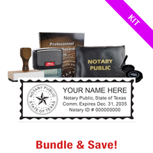 This Texas notary premium kit, meets all state requirements & is available on 5 mount choices with record book thumbprint pad, notary bag & a stock notary stamp.