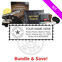 This Texas notary pro kit, meets all state requirements & is available on 5 mount choices with rectangle stamp, & seven other items with options to choose from.