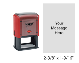 Customize this 2-3/8" x 1-9/16" stamp w/ up to 14 lines of text or your logo/artwork. Available in your choice of 11 ink colors. Ships in 1-2 business days.