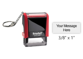 This 3/8" x 1" self-inking stamp includes a keychain for efficiency. Personalize up to 2 lines of text/small simple artwork in your choice of 11 ink colors.
