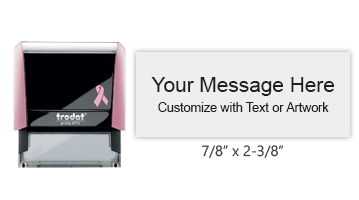 Show your support and customize this self-inking stamp w/ text or your logo in your choice of 11 ink colors. Pink case includes the Breast Cancer Ribbon.