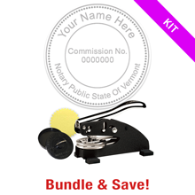 This notary deluxe kit for the state of Vermont meets state regulations & provides top quality embossed impressions. Also comes with seal inker & foil seals.