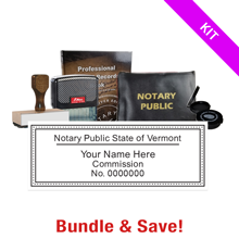 This VT notary premium kit, meets all state requirements & is available on 5 mount choices with record book, thumbprint pad, notary bag & a stock notary stamp.