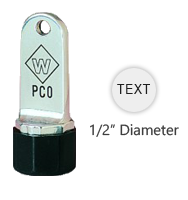 This 1/2" round metal inspection stamp is customizable with text or artwork. Use with industrial inks or traditional stamp pad. Ships in 3-5 business days.