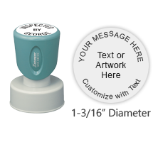 Customize this 1-3/16" round stamp with 5 lines of text or artwork in your choice of 11 ink colors. Use for logos or labels. Ships in 4-5 business days.