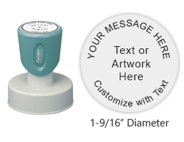 Personalize this round 1-9/16" stamp with 5 lines of text or artwork available in 11 ink colors. Great for logos or monograms. Ships in 4-5 business days.