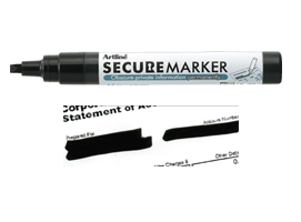 Artline Secure Marker has durable 4mm chisel nib w/ special black ink for redacting private info. Perfect for mail, sensitive documents, private info & more.