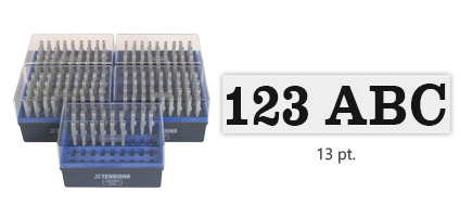 An adaptable marking solution that you can connect alphanumeric pieces vertically or horizontally to create a unique message. Use with separate stamp pad.