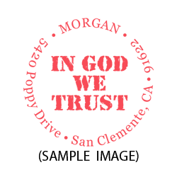 In God We Trust round monogram address stamp on 5 mount options. Hand stamp requires ink pad, not included. Fast & free shipping on orders $100 and over!