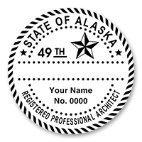 This professional architect stamp for the state of Alaska adheres to state regulations and provides top quality impressions. Orders over $60 ship free.