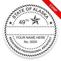 This professional architect stamp for the state of Alaska adheres to state regulations and provides top quality impressions. Orders over $75 ship free.