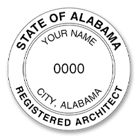 This professional architect stamp for the state of Alabama adheres to state regulations and provides top quality impressions. Orders over $60 ship free.