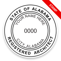 This professional architect stamp for the state of Alabama adheres to state regulations and provides top quality impressions. Orders over $100 ship free.