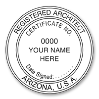 This professional architect stamp for the state of Arizona adheres to state regulations and provides top quality impressions. Orders over $60 ship free.
