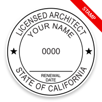 This professional architect stamp for the state of California adheres to state regulations and provides top quality impressions. Orders over $75 ship free.