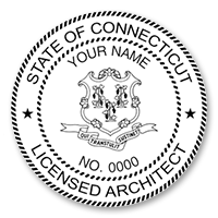 This professional architect stamp for the state of Connecticut adheres to state regulations and provides top quality impressions. Orders over $45 ship free.