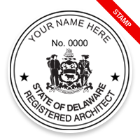 This professional architect stamp for the state of Delaware adheres to state regulations and provides top quality impressions. Orders over $75 ship free.