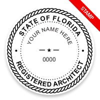 This professional architect stamp for the state of Florida adheres to state regulations and provides top quality impressions. Orders over $75 ship free.