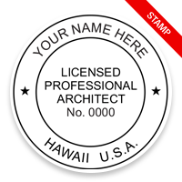 This professional architect stamp for the state of Hawaii adheres to state regulations and provides top quality impressions. Orders over $75 ship free.