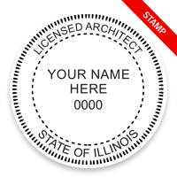 This professional architect stamp for the state of Illinois adheres to state regulations and makes top quality impressions. Orders over $75 ship free.