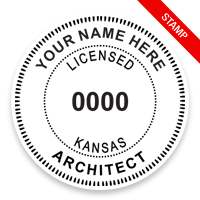 This professional architect stamp for the state of Kansas adheres to state regulations and provides top quality impressions. Orders over $75 ship free.