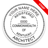 This professional architect stamp for the state of Kentucky adheres to state regulations and provides top quality impressions. Orders over $75 ship free.