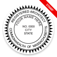 This professional architect stamp for the state of Massachusetts adheres to state regulations and provides top quality impressions. Orders over $75 ship free.