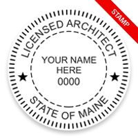 This professional architect stamp for the state of Maine adheres to state regulations and provides top quality impressions. Orders over $75 ship free.