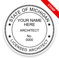 This professional architect stamp for the state of Michigan adheres to state regulations and provides top quality impressions. Orders over $75 ship free.