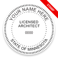 This professional architect stamp for the state of Minnesota adheres to state regulations and provides top quality impressions. Orders over $75 ship free.