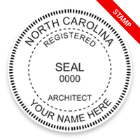 This professional architect stamp for the state of North Carolina adheres to state regulations and makes top quality impressions. Orders over $75 ship free.