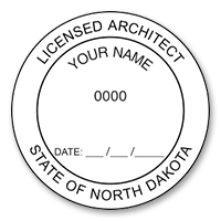 This professional architect stamp for the state of North Dakota adheres to state regulations and makes top quality impressions. Orders over $45 ship free.