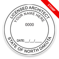 This professional architect stamp for the state of North Dakota adheres to state regulations and makes top quality impressions. Orders over $75 ship free.