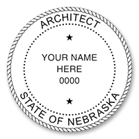This professional architect stamp for the state of Nebraska adheres to state regulations and provides top quality impressions. Orders over $75 ship free.