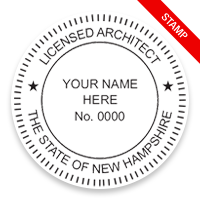 This professional architect stamp for the state of New Hampshire adheres to state regulations and provides top quality impressions. Orders over $75 ship free.