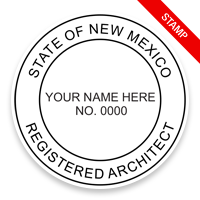 This professional architect stamp for the state of New Mexico adheres to state regulations and provides top quality impressions. Orders over $75 ship free.