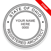 This professional architect stamp for the state of Ohio adheres to state regulations and makes top quality impressions. Orders over $75 ship free.